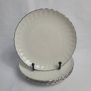 FOUR Syracuse China Wedding Ring Salad Plates White with Platinum Trim